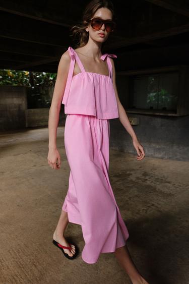 MIDI POPLIN DRESS WITH BOWS - Mid-pink by Zara