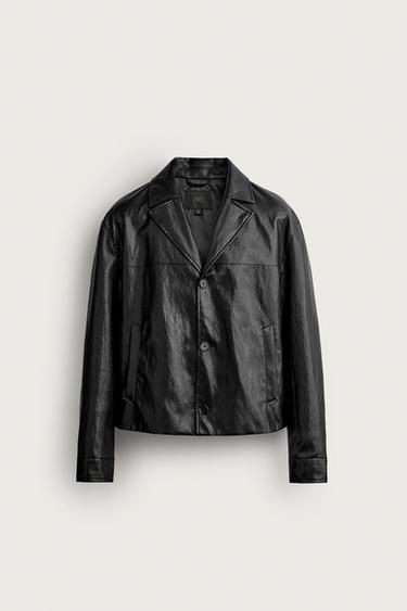 CROPPED FIT LEATHER-EFFECT JACKET - Black by Zara