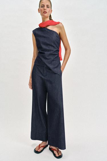 ASYMMETRIC TOP AND WIDE-LEG TROUSERS WITH LINEN BLEND - 447 by Zara