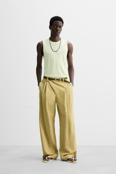 VISCOSE-LINEN TANK TOP - Lime by Zara - Image 0