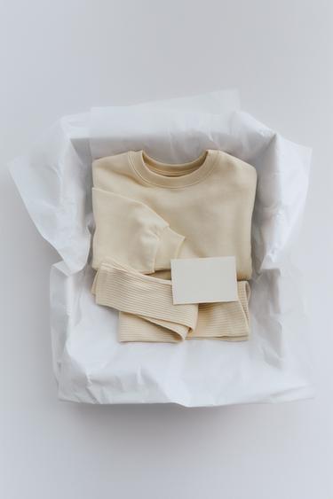 RIBBED LEGGINGS AND BOW SWEATSHIRT JOGGING SET - Ecru/Yellow by Zara