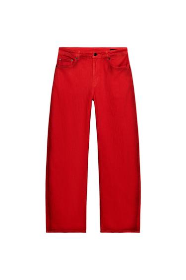 ZW COLLECTION LOW-RISE WIDE-LEG JEANS - Red by Zara