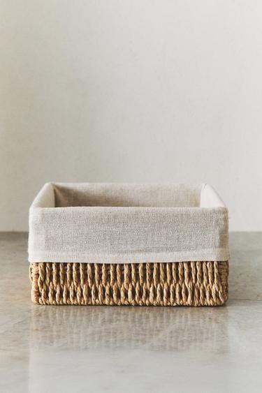 SQUARE FABRIC-LINED BASKET - Light beige by Zara