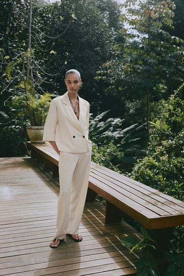 STRAIGHT-LEG TROUSERS WITH ELASTICATED WAIST - Ecru by Zara - Image 0