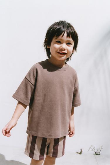 STRIPED PLUSH BERMUDA SHORTS - Brown by Zara