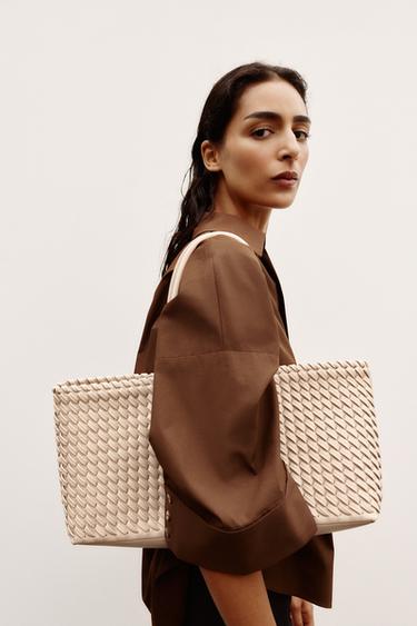 BRAIDED ELONGATED TOTE BAG - Ecru by Zara