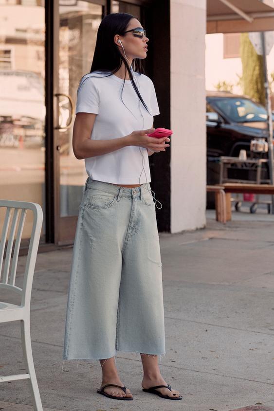 TRF RIPPED MID-WAIST DENIM JORTS BERMUDA SHORTS - Light blue by Zara - Image 0