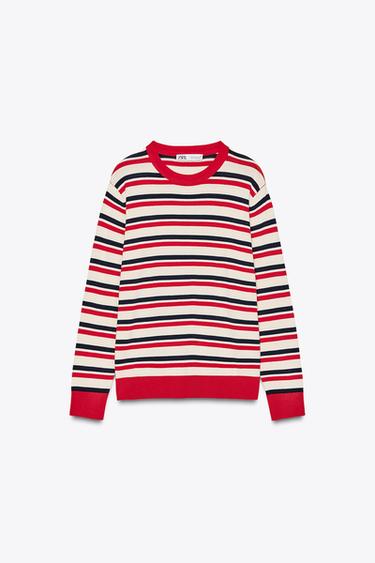 BASIC KNIT SWEATER - Ecru / Red by Zara