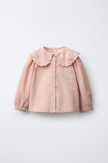 CORDUROY SHIRT WITH EMBROIDERED PETER PAN COLLAR - Mid-pink by Zara