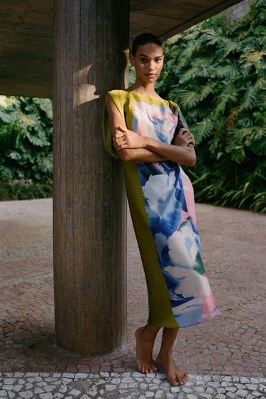 ASYMMETRIC PRINTED MIDI DRESS - Multicoloured by Zara - Image 0