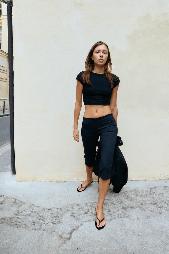 CROPPED SHORT SLEEVE T-SHIRT - Black by Zara - Image 0