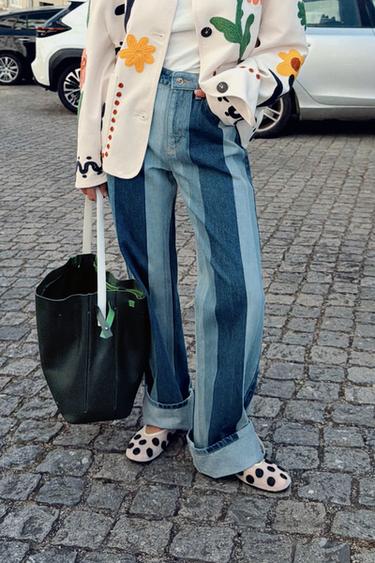 Z1975 MID-RISE STRIPED STRAIGHT JEANS - Mid-blue by Zara