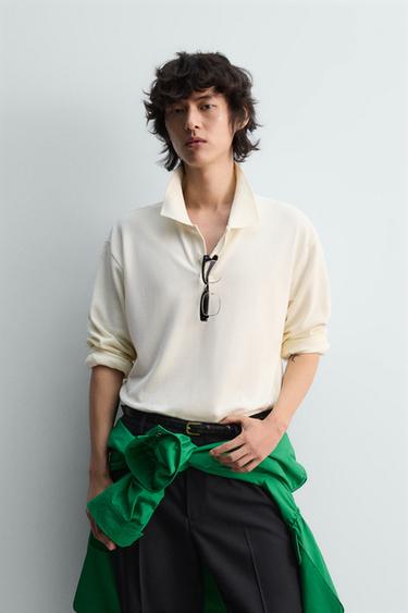REGULAR FIT PIQUÉ TEXTURED POLO SHIRT - Oyster-white by Zara