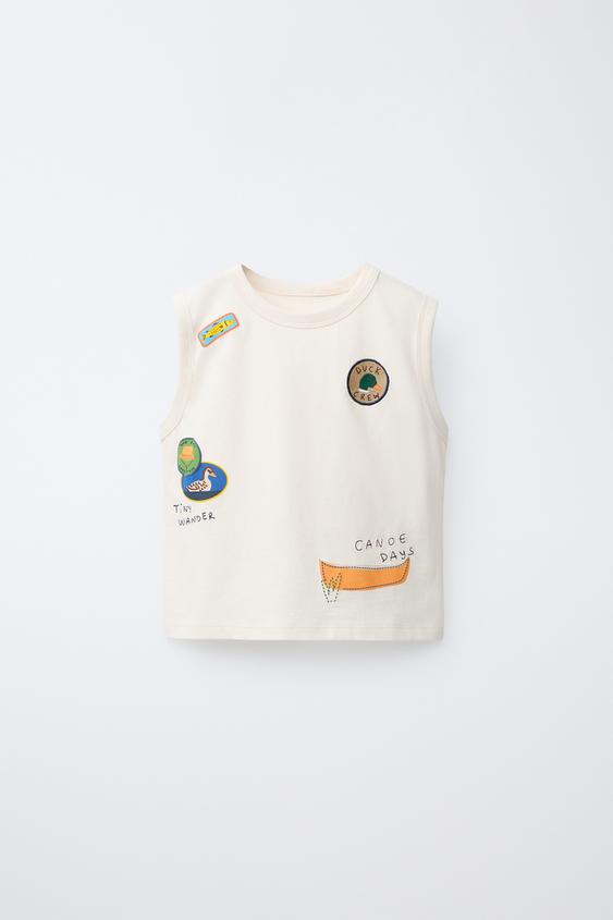 SLEEVELESS T-SHIRT WITH DUCK PATCHES - Oyster-white by Zara - Image 0