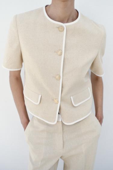 SHORT SLEEVE BLAZER WITH CONTRAST TRIMS - Light beige by Zara