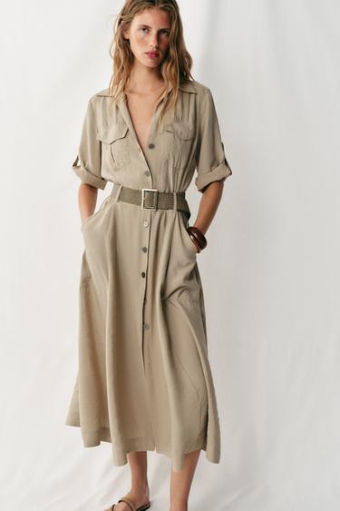 BELTED MIDI SHIRT DRESS - camel by Zara