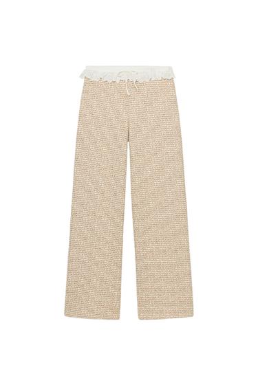 RUFFLED TEXTURED TROUSERS - Ecru / Brown by Zara