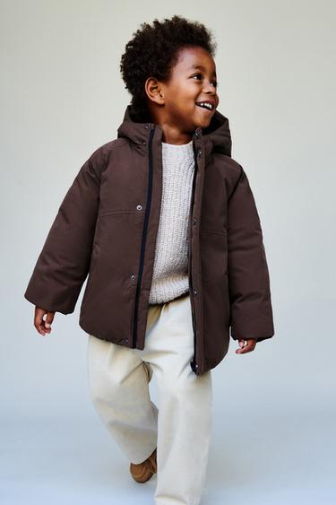 WATER-REPELLENT QUILTED COAT WITH HOODIE - Dark burgundy by Zara