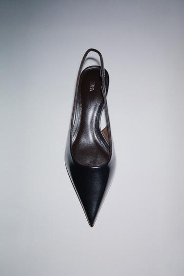 LEATHER SLINGBACK SHOES - Black by Zara