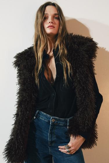 FAUX FUR GILET - Brown by Zara