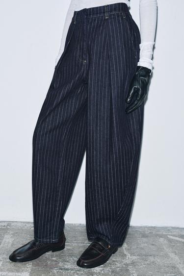 ZW COLLECTION MID-WAIST STRIPED BALLOON JEANS - Blue by Zara