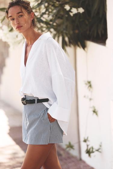 WIDE-SLEEVE LINEN BLEND SHIRT - White by Zara