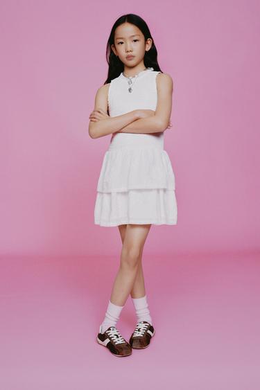 DRESS WITH RUFFLES AND EMBROIDERED FLOWERS - White by Zara