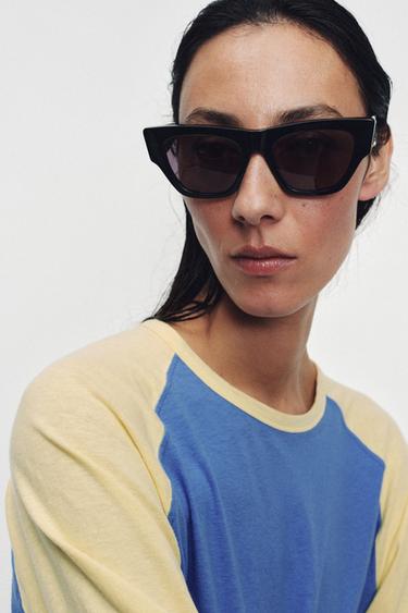 LONG SLEEVE RAGLAN T-SHIRT - Ecru / Blue by Zara