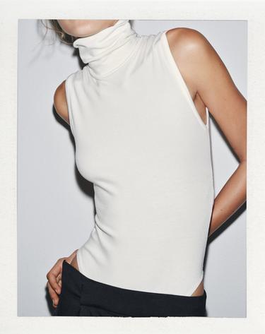 BASIC HIGH NECK BODYSUIT - Ecru by Zara