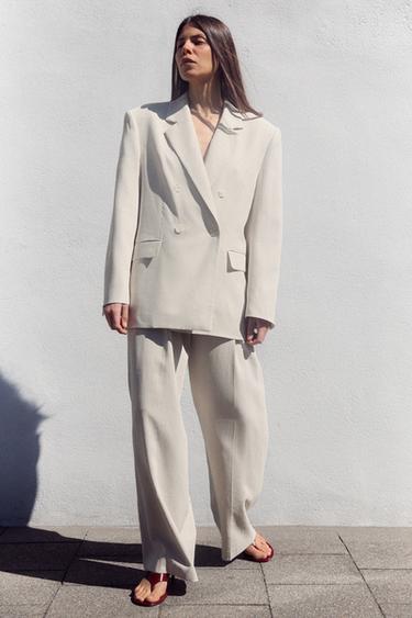 WIDE-LEG DARTED TROUSERS - Light grey by Zara