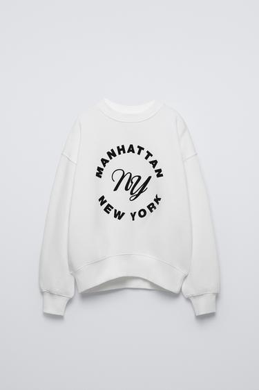 FLOCKED SLOGAN SWEATSHIRT - Oyster-white by Zara - Image 0
