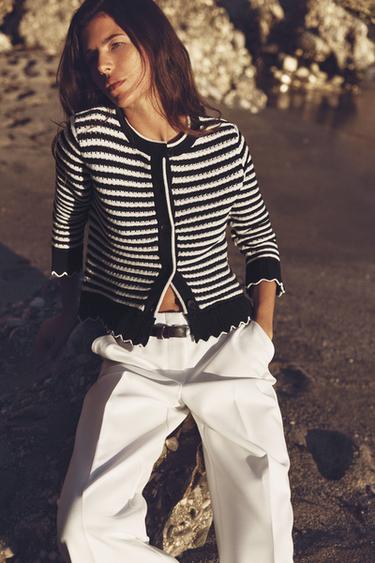 STRIPED KNIT CARDIGAN WITH RUFFLES - striped by Zara