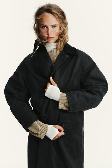 WAXED TRENCH COAT WITH CORDUROY COLLAR - Anthracite grey by Zara