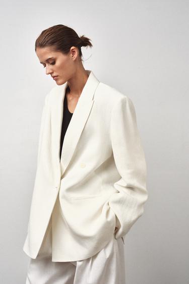 ZW COLLECTION DOUBLE-BREASTED LINEN BLEND BLAZER - Ecru by Zara