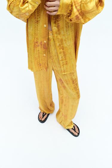 WIDE-LEG PRINTED SILK TROUSERS X FANG LU LI - Sand by Zara