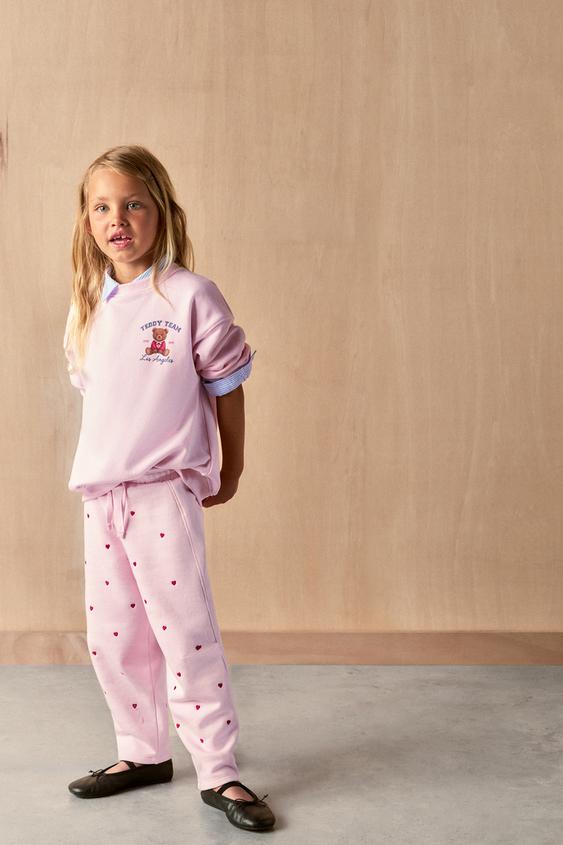EMBROIDERED HEART BARREL PLUSH TROUSERS - Pink by Zara - Image 0