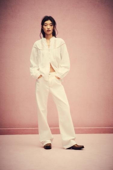 LACE AND PINTUCK SHIRT - Oyster-white by Zara