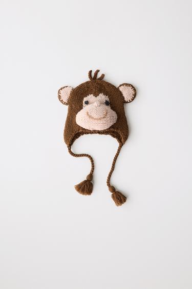 100% WOOL MONKEY HAT LIMITED EDITION - Brown by Zara