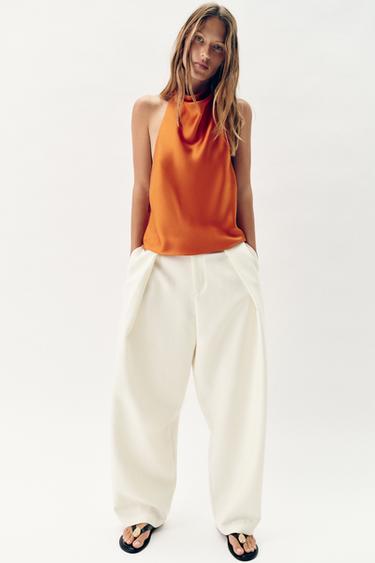 SATIN HALTER TOP - Orange by Zara