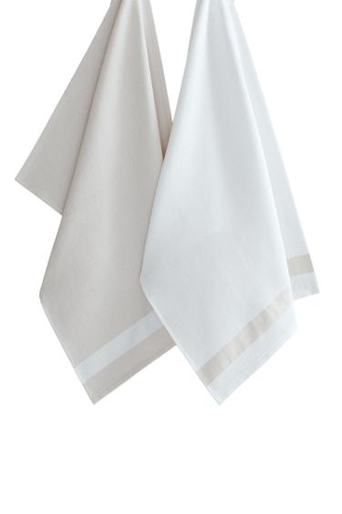PACK OF WAFFLE-KNIT TEA TOWELS (PACK OF 2) - White by Zara