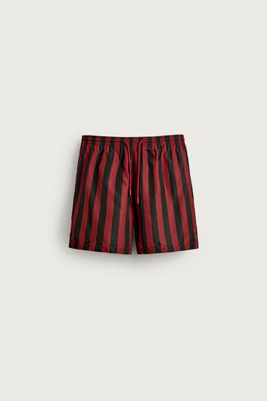 STRIPED MID-LENGTH SWIMMING TRUNKS - Red by Zara