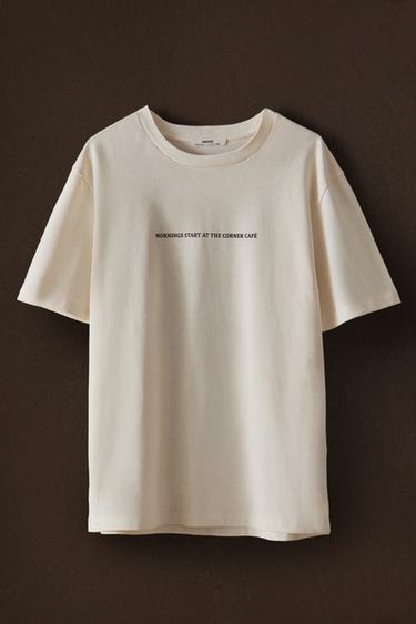 SHORT-SLEEVE T-SHIRT WITH SLOGAN - Cream by Zara