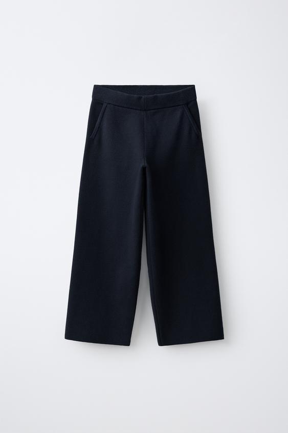 WIDE-LEG KNIT TROUSERS - Navy blue by Zara - Image 0