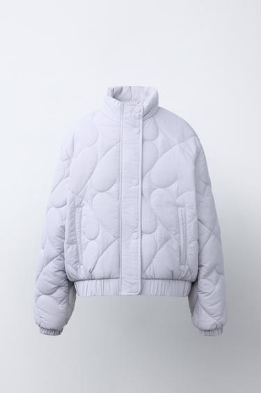 HEART PRINT PUFFER JACKET - Blue grey by Zara