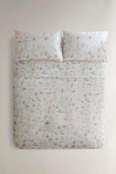 FLORAL PRINT SATEEN DUVET COVER - Oyster-white by Zara