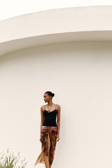 KNOTTED PRINTED SARONG - camel by Zara - Image 0