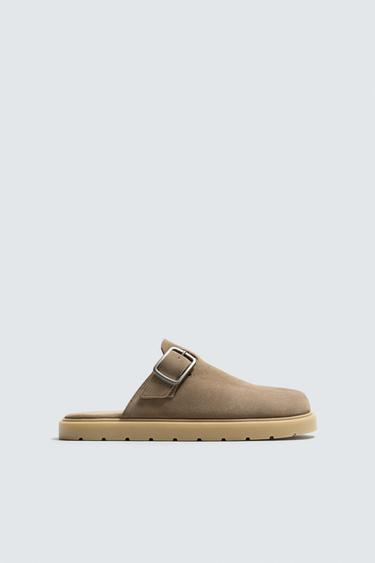LEATHER BUCKLE CLOGS - Brown by Zara