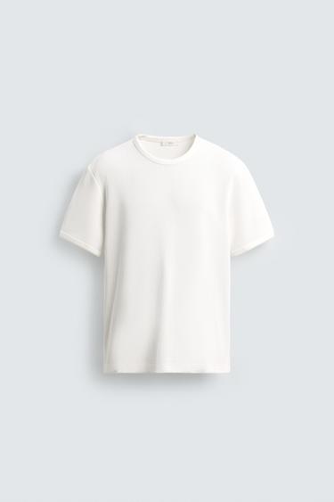WAFFLE-KNIT T-SHIRT - Oyster-white by Zara