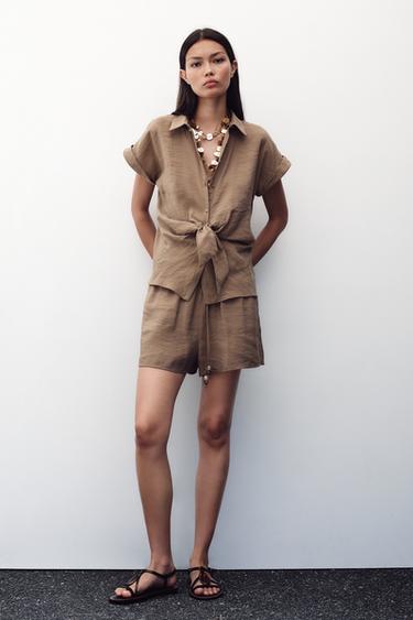 SHORT SLEEVE KNOT SHIRT - Brown / Taupe by Zara - Image 0