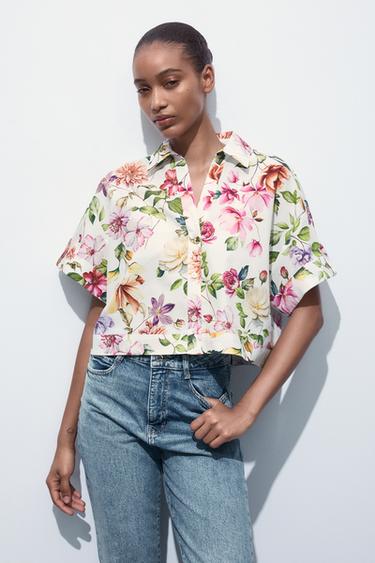 FLORAL PRINT POPLIN SHORT SHIRT - Multicoloured by Zara